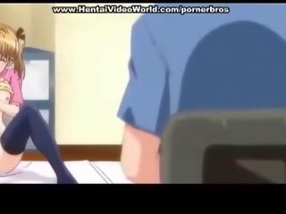 Anime teen girl makes fun fuck in bed