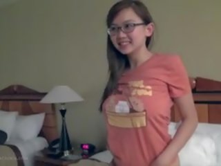 Cute Busty Asian Girlfriend Fngers In Glasses