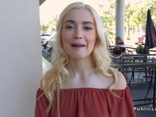 Slim blonde bangs in public for fast cash