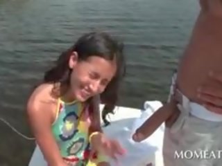 Sweet Brunette Sucking Large Hungry Pecker On A Boat